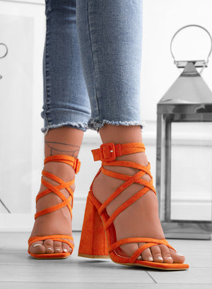 KIARA - Alexoo orange lace-up sandals with high heel