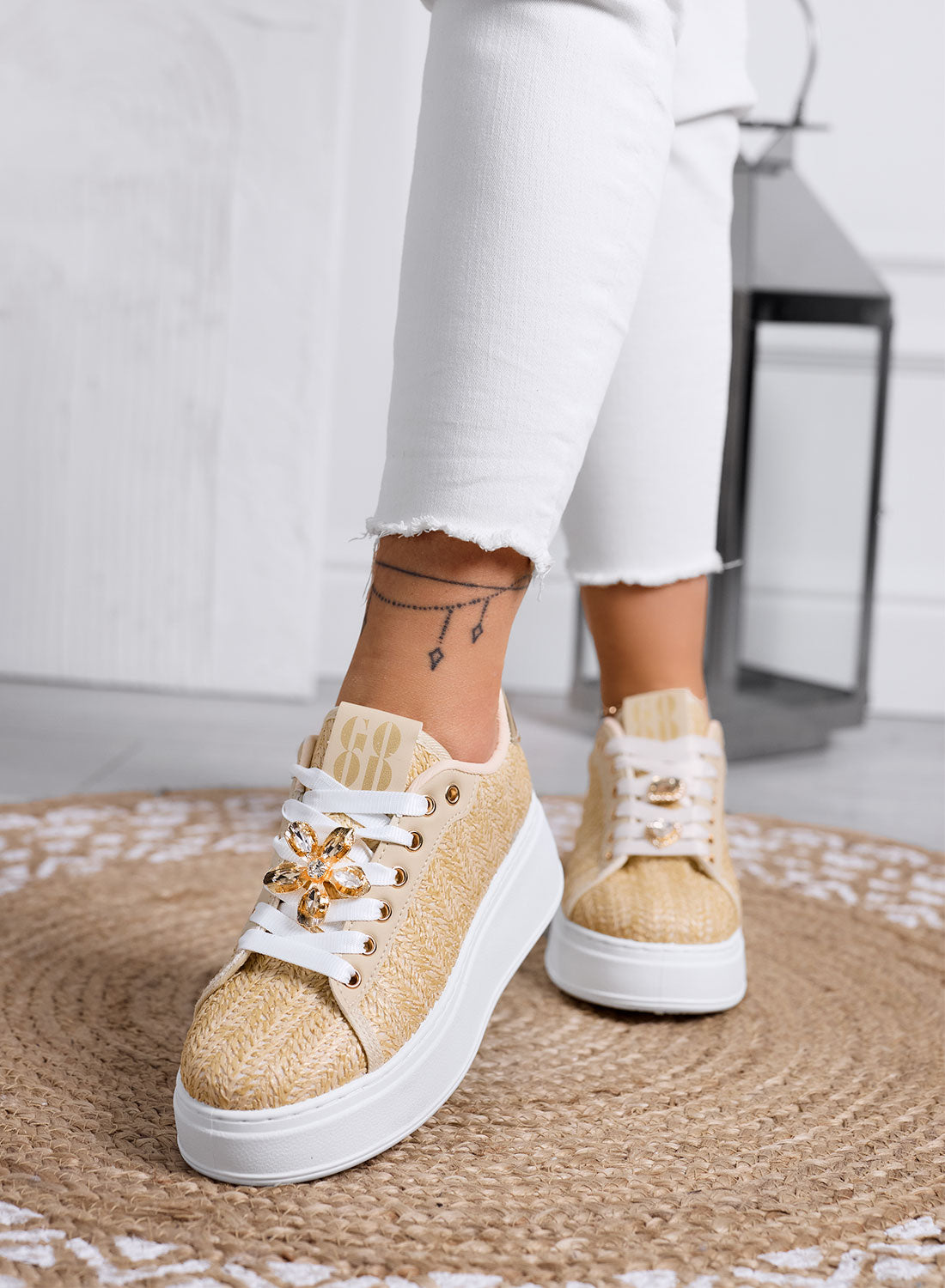 MARISA - Beige platform sneakers with jewel embellishment