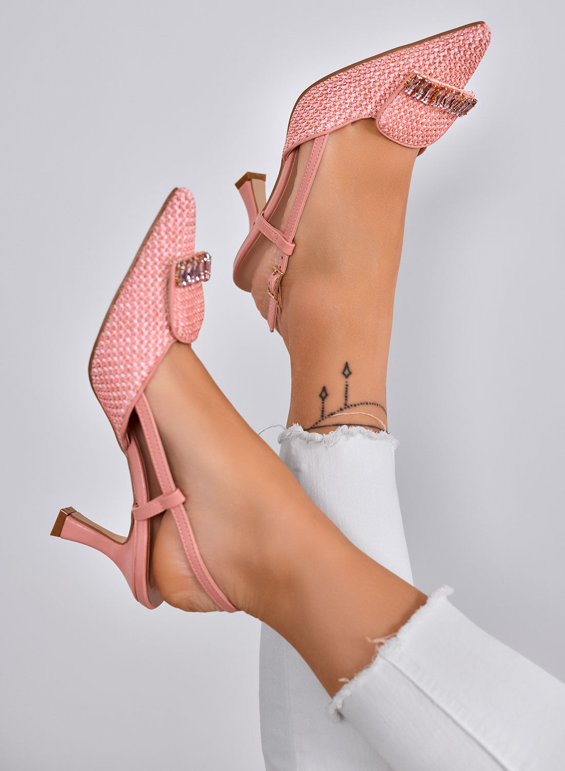 RUSH - Décolleté rosa Slingback Intrecciate con Applicazione Gioiello