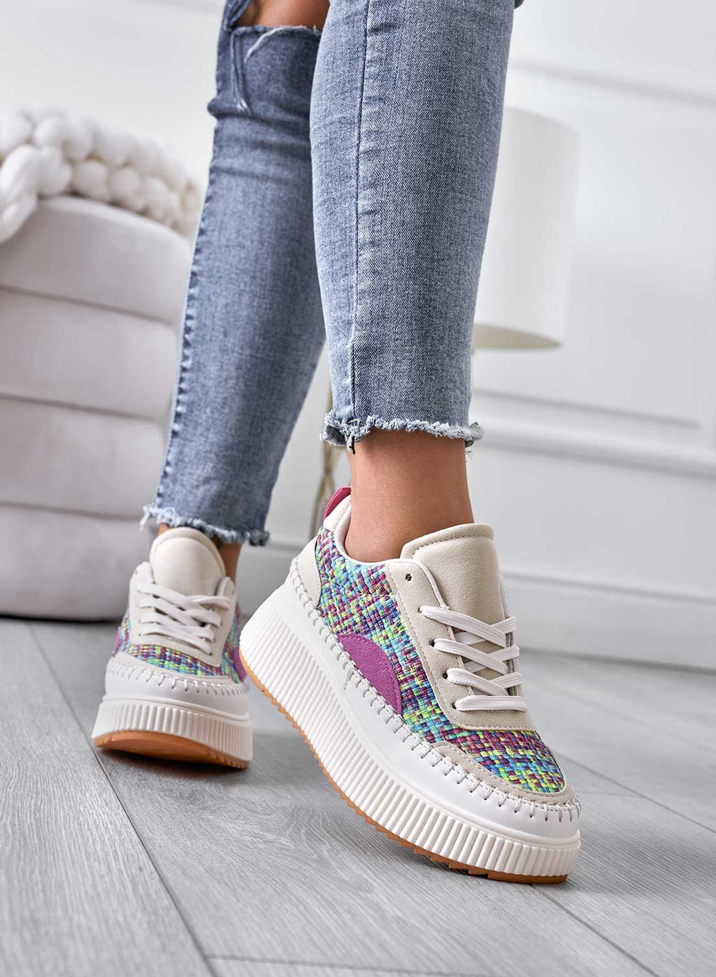 ANNACHIARA - Sneakers in tessuto multicolor con zeppa