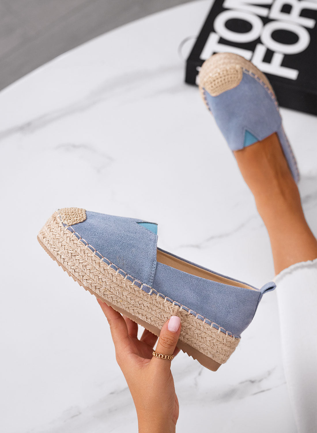 MAGDA - Espadrilles plateforme bleues à bout crochet et semelle en corde