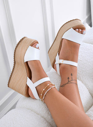 SERENITY - White wedge sandals with ankle strap