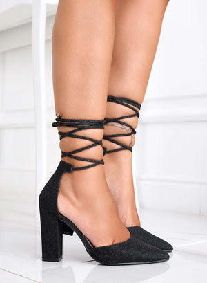 MANUELA - Black glitter lace-up pumps