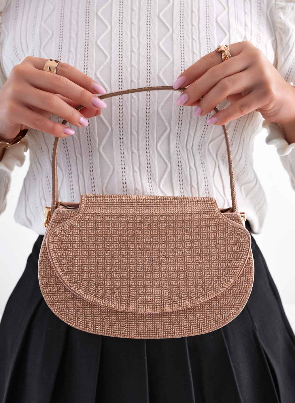 Borsa oro rosa con strass e catena B233