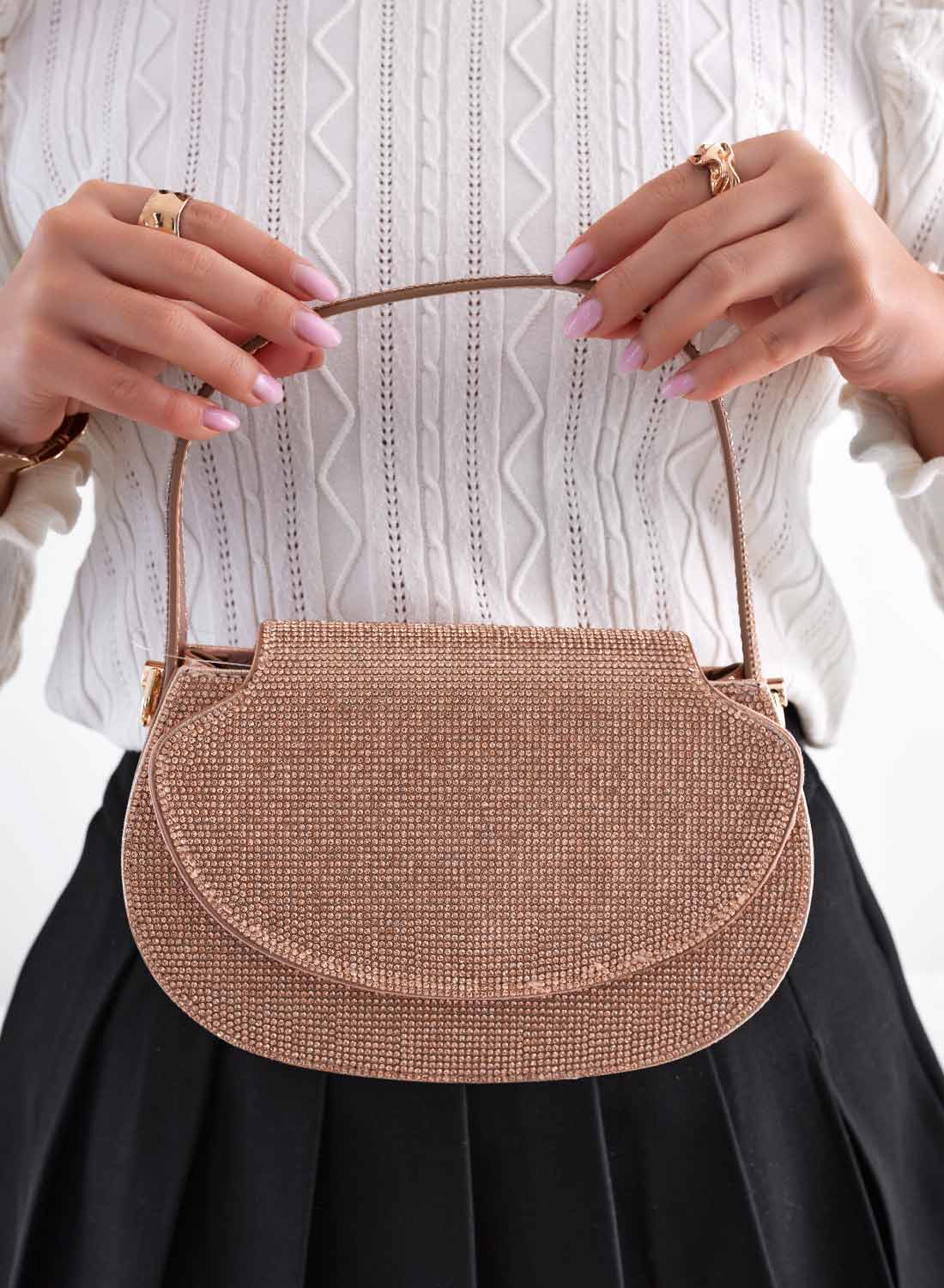Borsa oro rosa con strass e catena B233