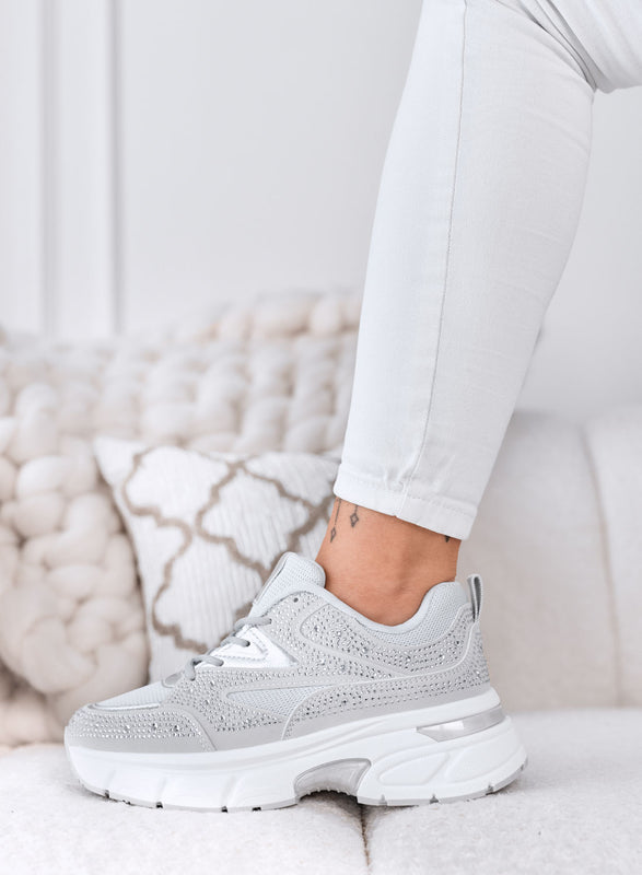 MARTINA - Sneakers grigie  con Strass e Suola  Platform Chunky