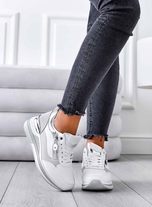 VALENTINA - Sneakers bianche con inserti argento