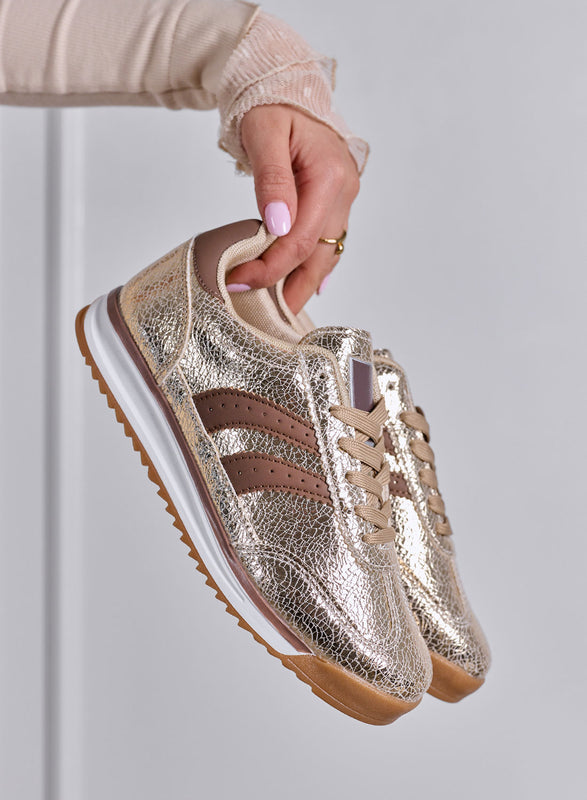 PIERA - Sneakers oro metallizzato con dettagli marroni e suola in gomma