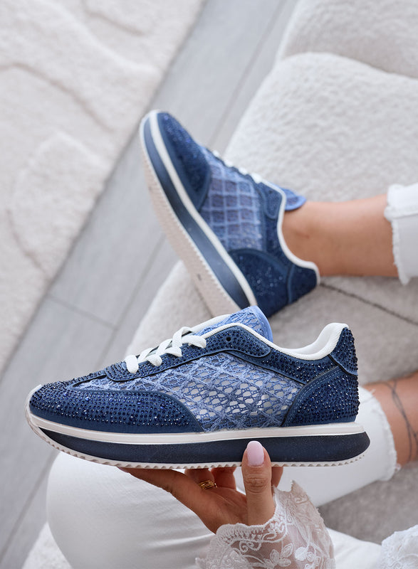 LORENA - Sneakers Blu con Pizzo e Strass Luminosi