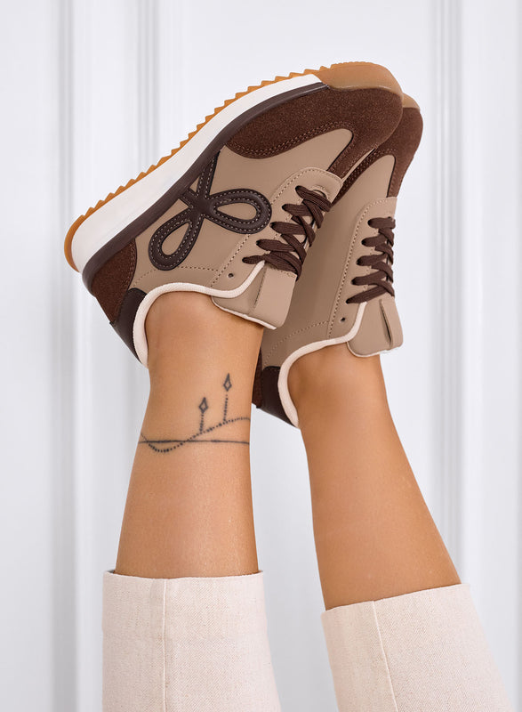 DIAZ - Sneakers marroni con fiocco e suola bicolore