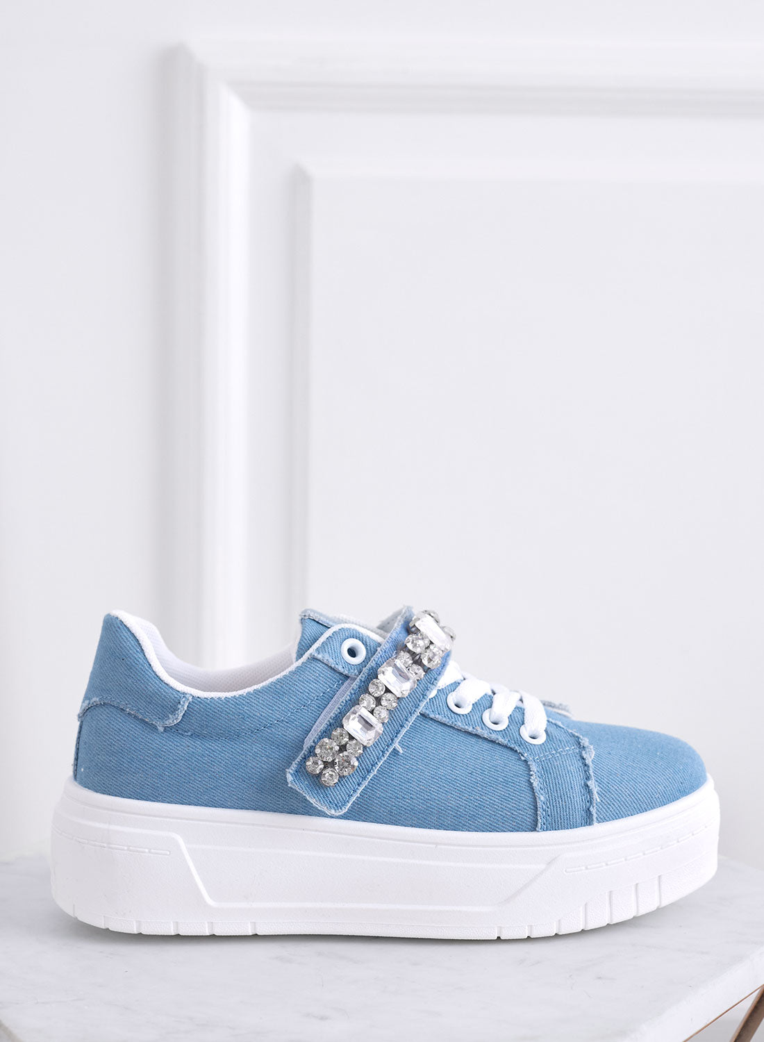 ABEL - Blue denim sneakers with rhinestone band