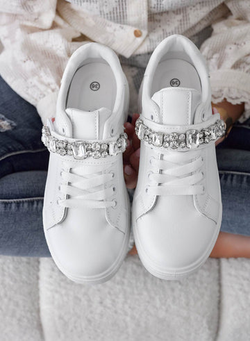 ABEL - White sneakers with rhinestone band