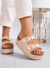 ABLA - Sandali Zeppe platform beige con doppia fibbia e borchie dorate