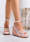 ADRIANA - Sandali bianchi fasciati con zeppa multicolor