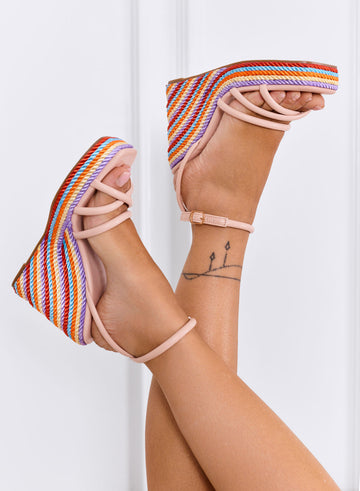 ADRIANA - Sandali nude fasciati con zeppa multicolor