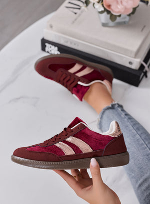 AGNESE - Sneakers Donna Bordeaux in Velluto con Dettagli Rosa