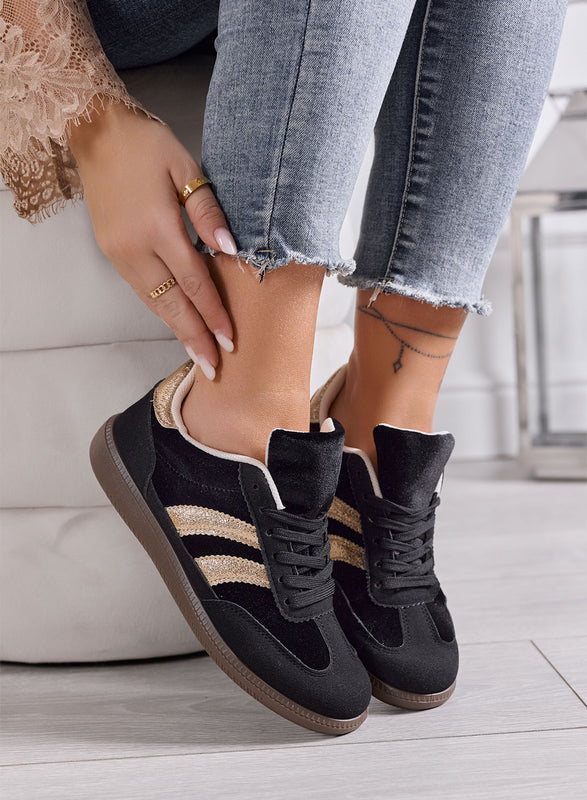 AGNESE - Sneakers Donna nere in Velluto con Dettagli oro