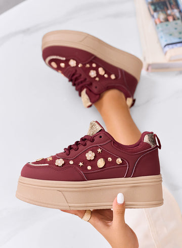 AIDA - Sneakers platform bordeaux con decorazioni oro