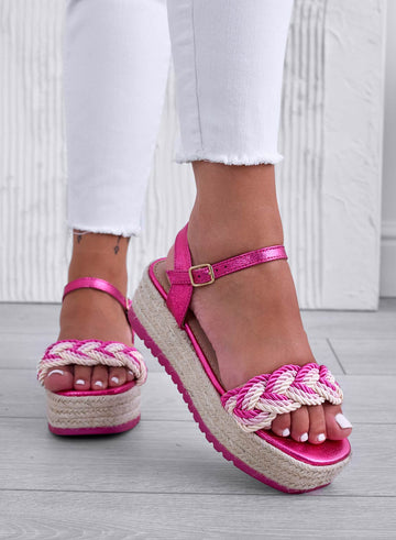 ALAN - Fuchsia espadrille sandals with braided band