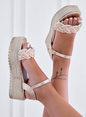 ALAN - Sandali espadrillas oro con fascia intrecciata