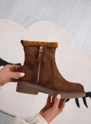 ALIDA - Camel ankle boots with faux fur trim