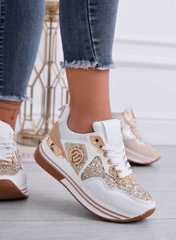 ALISHA - Sneakers bianche con inserti glitter oro