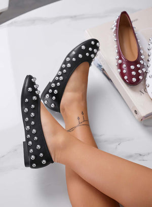 ALLEN - Black ballet flats with silver sphere studs