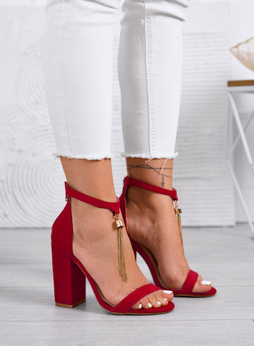 ALLISON - Red sandals with heel and golden charm at the ankle