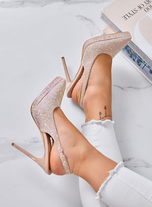 ALYSSA - Nude jeweled slingback pumps