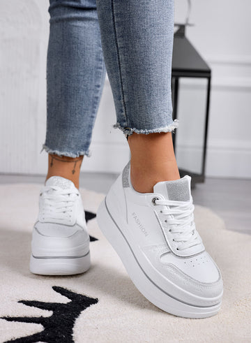 AMELIA - White sneakers with silver glitter inserts