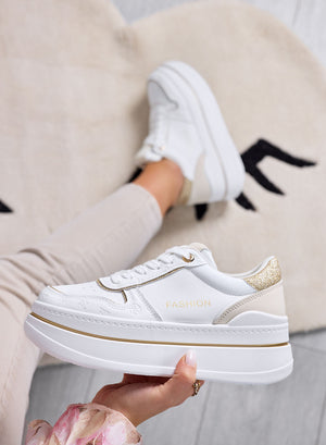 AMELIA - White sneakers with gold glitter inserts