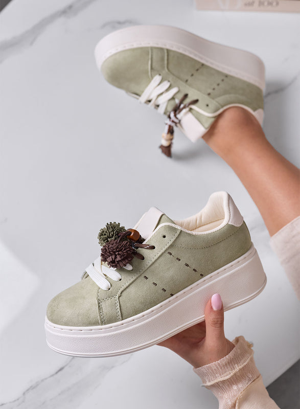 ANDREA - Sage Green Platform Sneakers with Applications