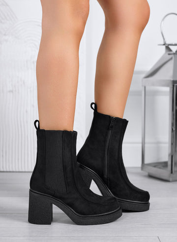 ANDREA - Black suede ankle boots with side elastic
