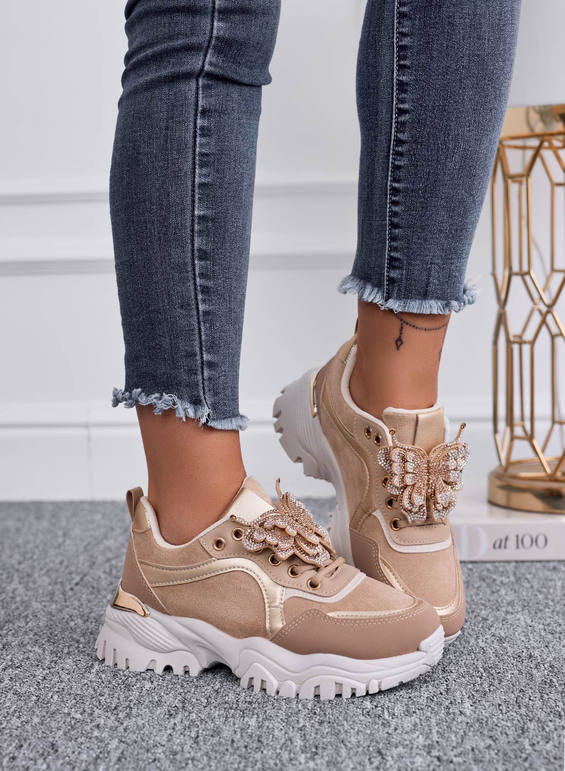 ANGELINA - Mud sneakers with jeweled butterfly applique