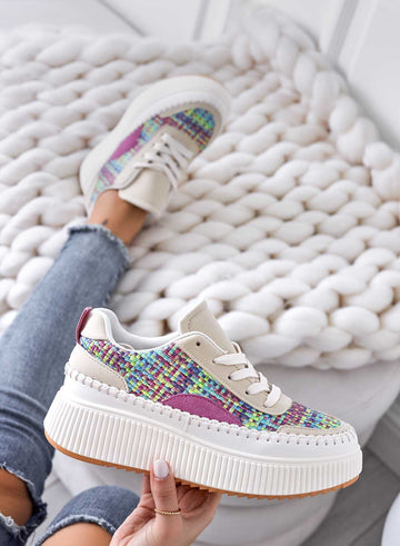 ANNACHIARA - Multicolor fabric sneakers with wedge heel