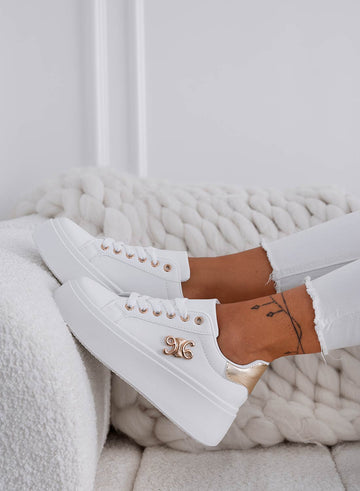 ANNARITA - White sneakers with gold heel and detail