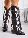 ANTEA - Bottes texanes noires avec broderies blanches et clous dorés