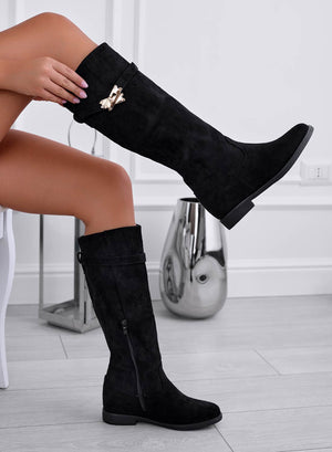 ARENA - Black suede boots with gold plate