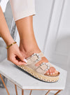 ARIEL - Sandali beige platform con fibbie gioiello e suola ricamata