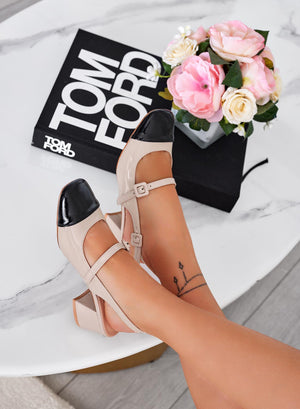 ARIZONA - Beige two-tone slingback shoes with black toe