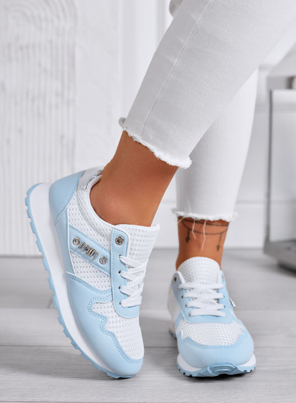 ARMIDA - Sneakers Azzurre Sportive con Inserti in tessuto e Dettagli argento