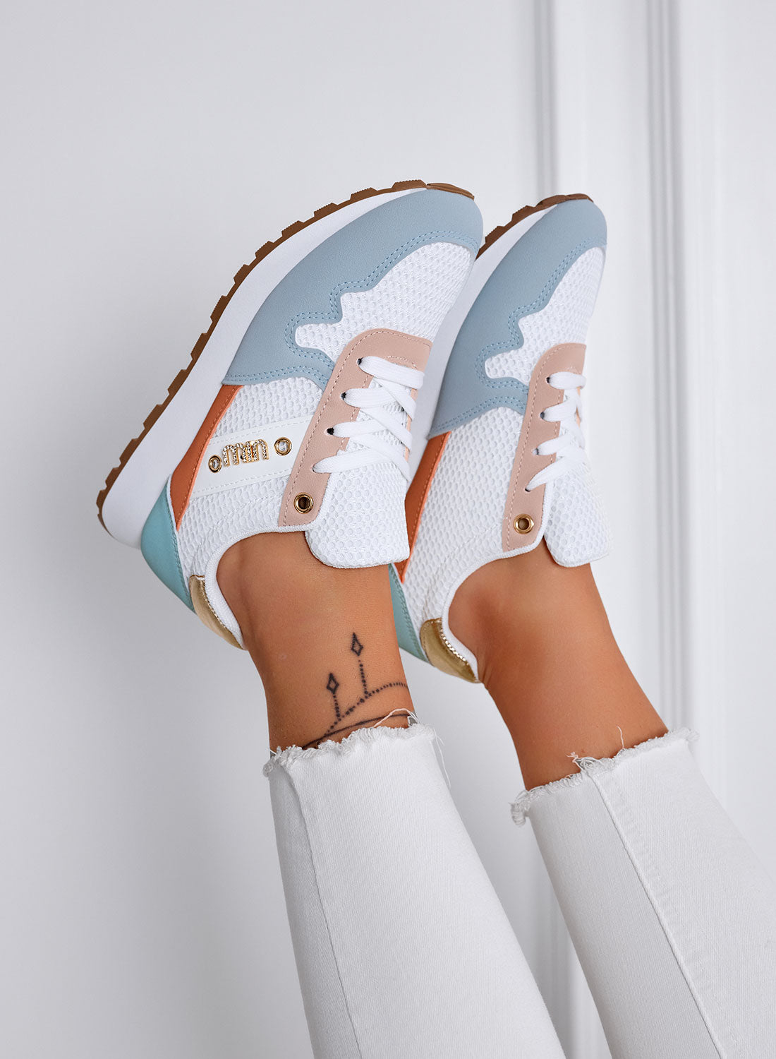 ARMIDA - Multicolor Sporty Sneakers with Fabric Inserts and Gold Details