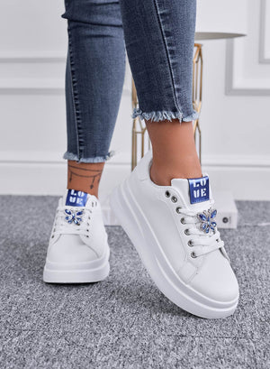 ARTEMISA - White sneakers with blue jewel embellishment