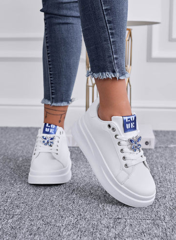 ARTEMISA - White sneakers with blue jewel embellishment
