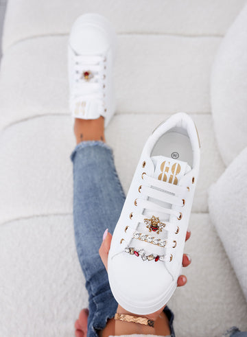 ASHER - White sneakers with gold jewel embellishment