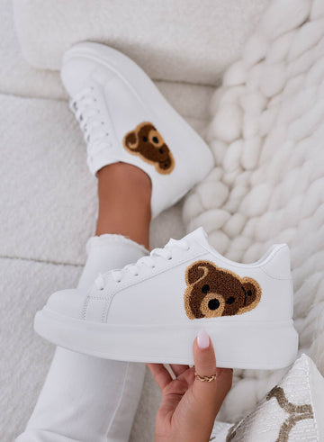ASTRID - White sneakers with brown terry teddy
