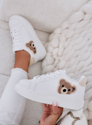 ASTRID - White sneakers with taupe terry teddy