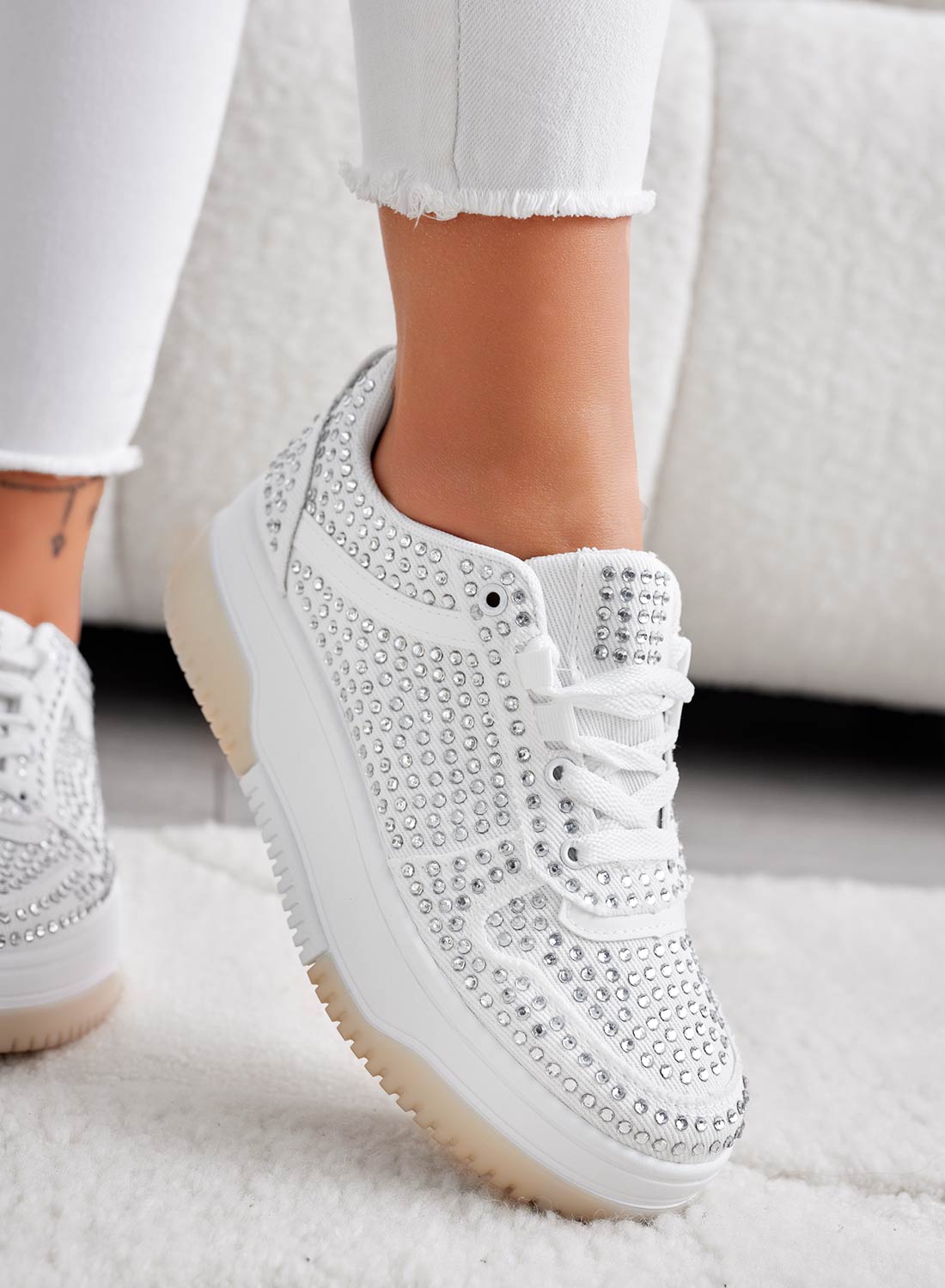 White jewel sneakers with rhinestones