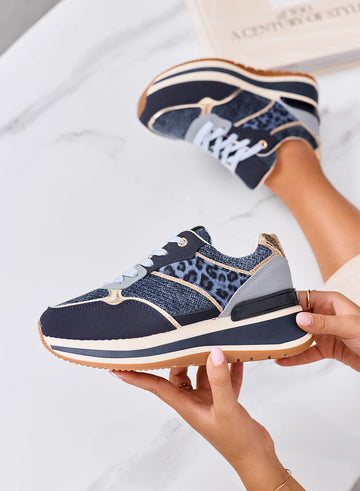 ATENE - Blue sneakers with animal print details and high sole