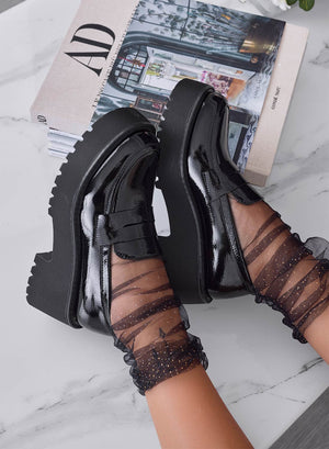 AUSILIA - Black patent leather loafers with wedge heel